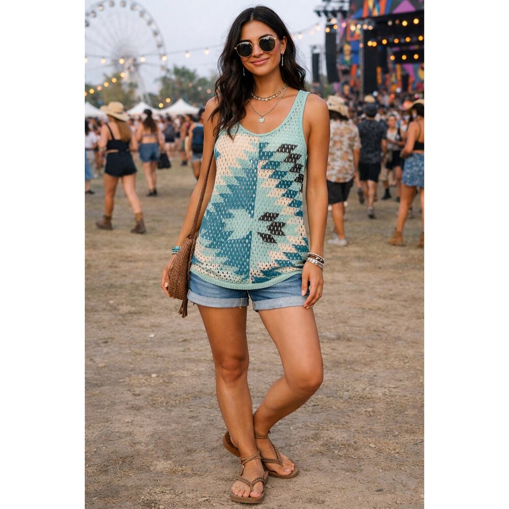 Tasha Polizzi Maya Crochet Tank Top Medium Western Southwestern Cowgirl NWT